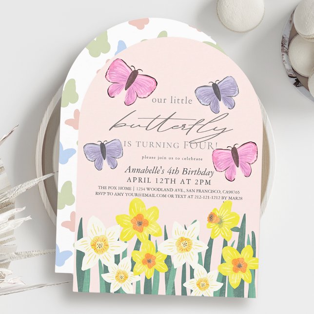 Little Butterfly Daffodil Pink Girl Birthday Invitation (Creator Uploaded)