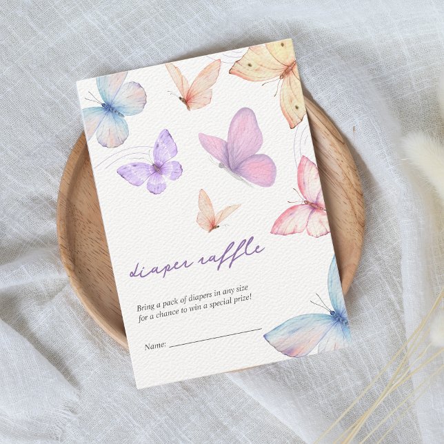 Little butterfly Diaper Raffle Girl Baby Shower Enclosure Card (diaper raffle baby shower card butterfly)
