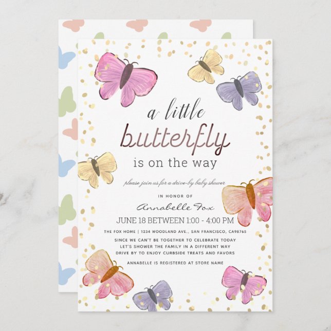 Little Butterfly Drive-by Baby Shower Invitation (Front/Back)