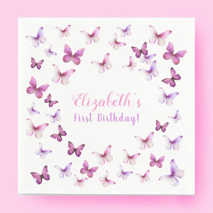 Little Butterfly First Birthday Baby Girl Napkin