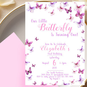 Little Butterfly First Birthday Pink Girl Invitation
