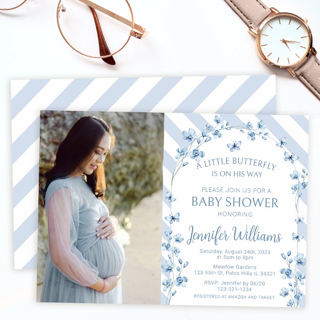 Little butterfly floral baby boy shower photo  invitation (Creator Uploaded)