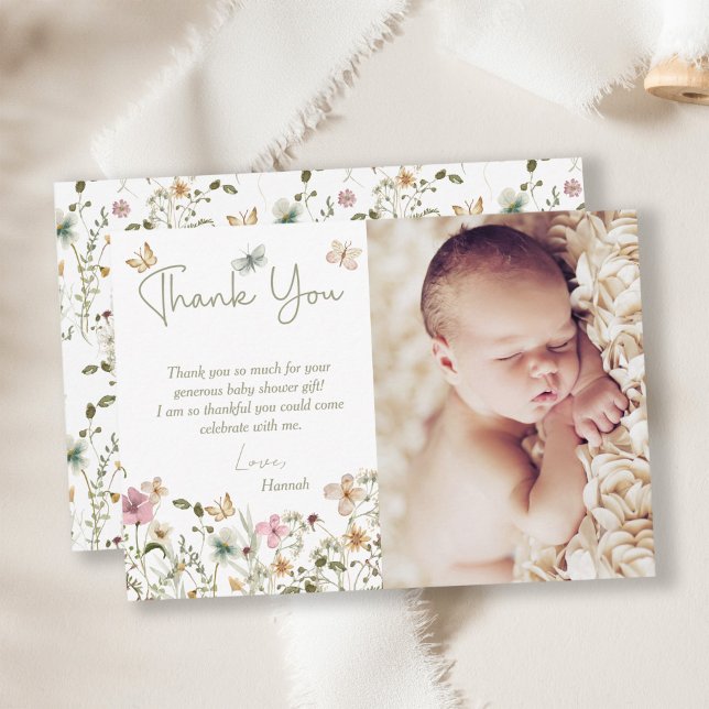 Little Butterfly Floral Baby Shower  Thank You Card (Creator Uploaded)