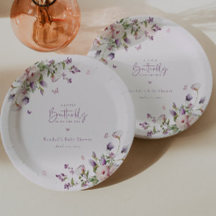 Little Butterfly Garden Floral Baby Shower Paper Plate
