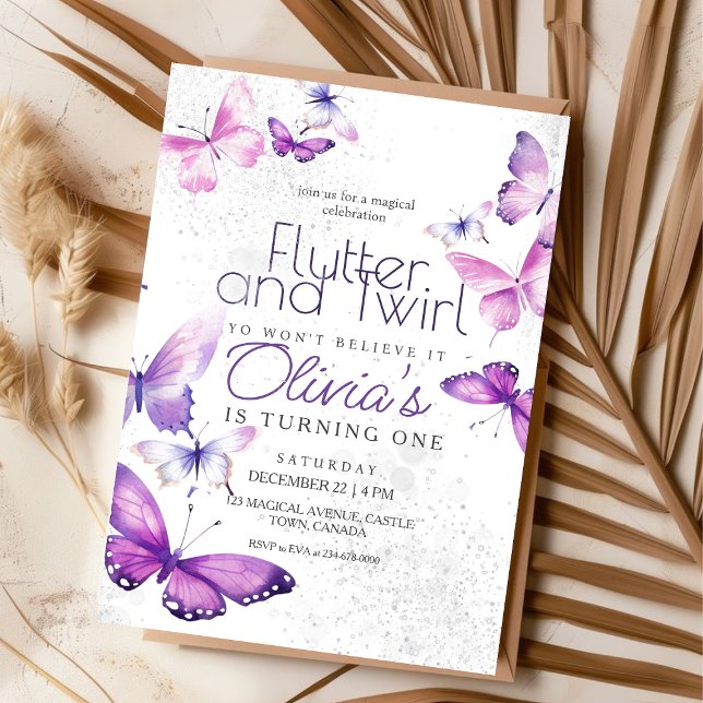 Little Butterfly Girl 1st Birthday Party  Invitation (Creator Uploaded)