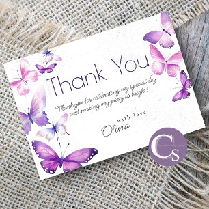 Little Butterfly Girl 1st Birthday Party  Thank You Card