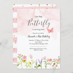 Little butterfly girl birthday invitation