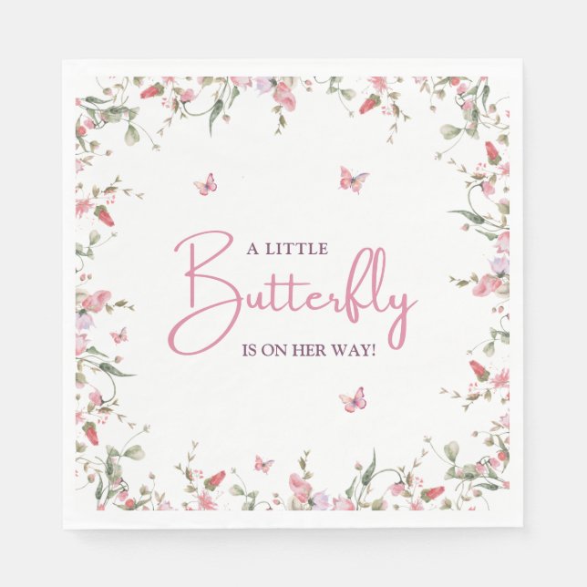 Little Butterfly Girl Watercolor Baby Shower  Napkin (Front)