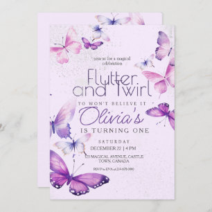 Little Butterfly Girls Purple 1st Birthday Party Invitation