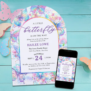 Little Butterfly Is On The Way Purple Baby Shower Invitation