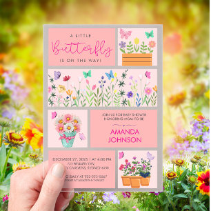 Little Butterfly is onher way Cute Whimsical Pink Acrylic Invitations