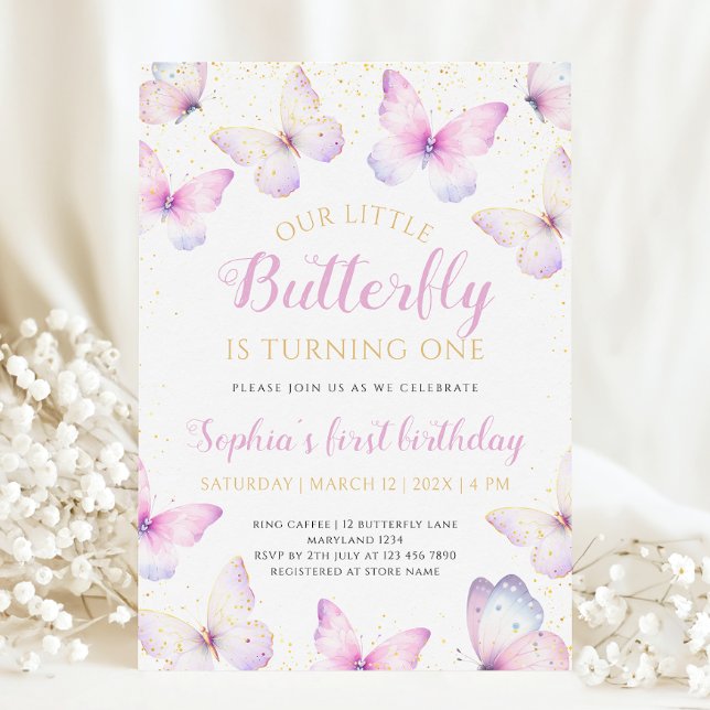 Little Butterfly Is Turning One Purple Birthday Invitation (Creator Uploaded)