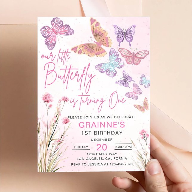 Little Butterfly Meadow Wildflowers Birthday Party Invitation (Creator Uploaded)