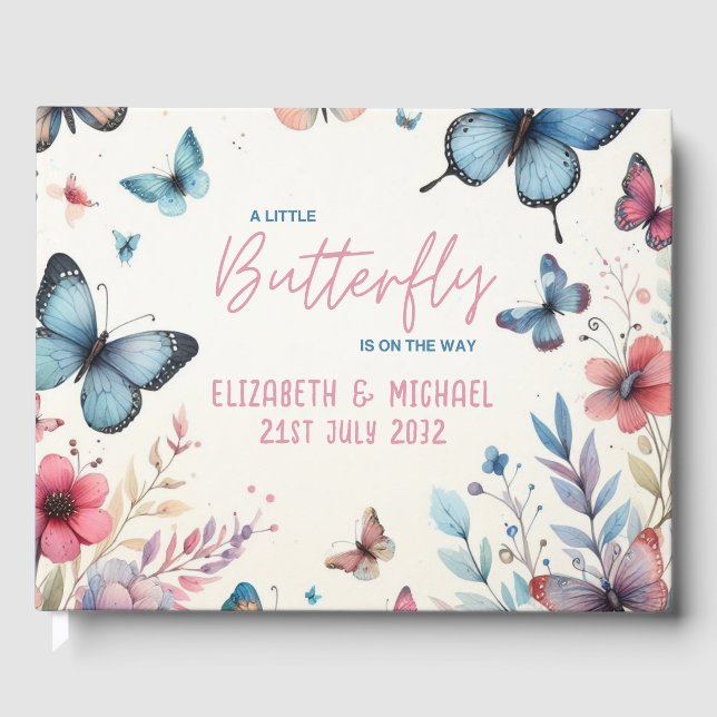 Little BUTTERFLY on the WAY Baby Girl Shower Guest Book (Front)