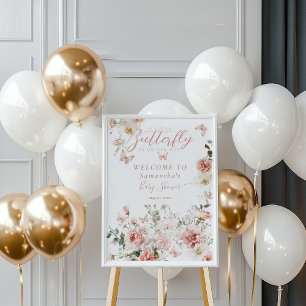 Little Butterfly Pink Floral Baby Girl Shower Poster
