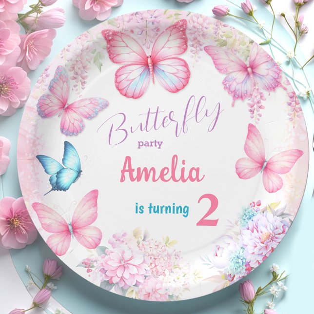 Little Butterfly Pink Floral Summer Girl Birthday Paper Plate (Little Butterfly Pink Floral Summer Girl Birthday Paper Plates)
