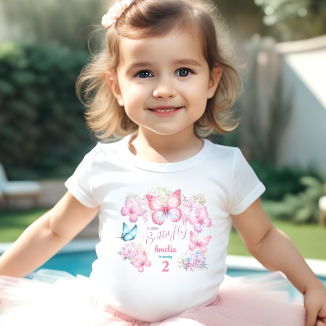 Little Butterfly Pink Floral Summer Name Birthday Toddler T-Shirt (Little Butterfly Pink Floral Summer Name Birthday Toddler T-shirt)
