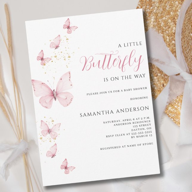 Little Butterfly Pink Girl Baby Shower  Invitation (Creator Uploaded)