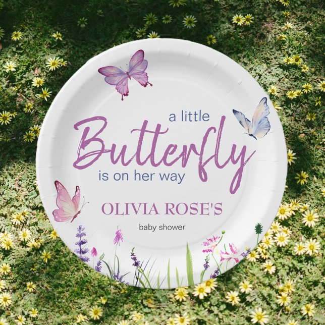 Little Butterfly Pink Purple Girl Baby Shower Paper Plate (Creator Uploaded)