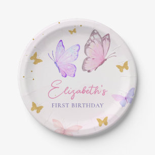 Little Butterfly Pink Purple Gold Girl Birthday Paper Plate