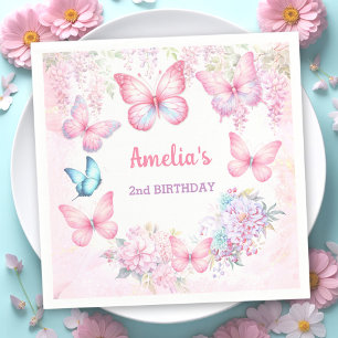 Little Butterfly Pink Purple Summer Girl Birthday Napkin