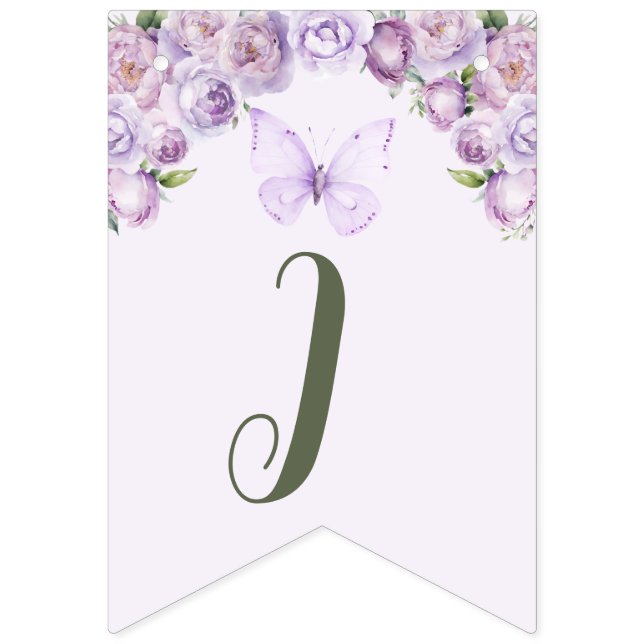 Little Butterfly Purple Floral Baby Shower Bunting (Second Flag)