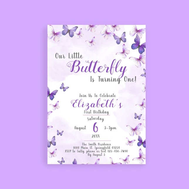Little Butterfly Purple Girl First Birthday Invitation (Creator Uploaded)