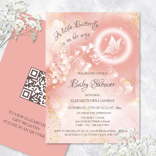 Little Butterfly   Qr Code Registry Watercolor  Invitation