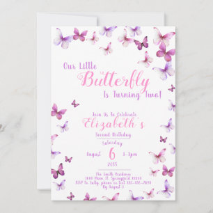 Little Butterfly Second Birthday Pink Girl Invitation