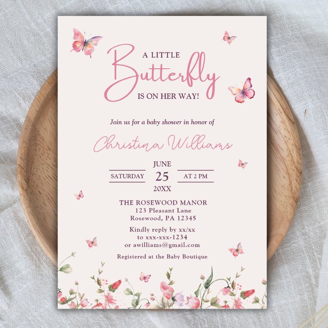 Little Butterfly Watercolor Girl Baby Shower Invitation (Creator Uploaded)