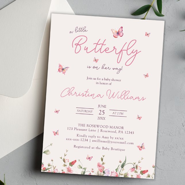Little Butterfly Watercolor Girl Baby Shower Invitation (Creator Uploaded)