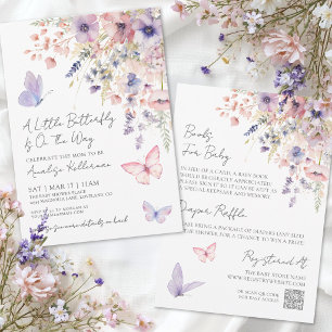 Little Butterfly Wildflower All In One Baby Shower Invitation