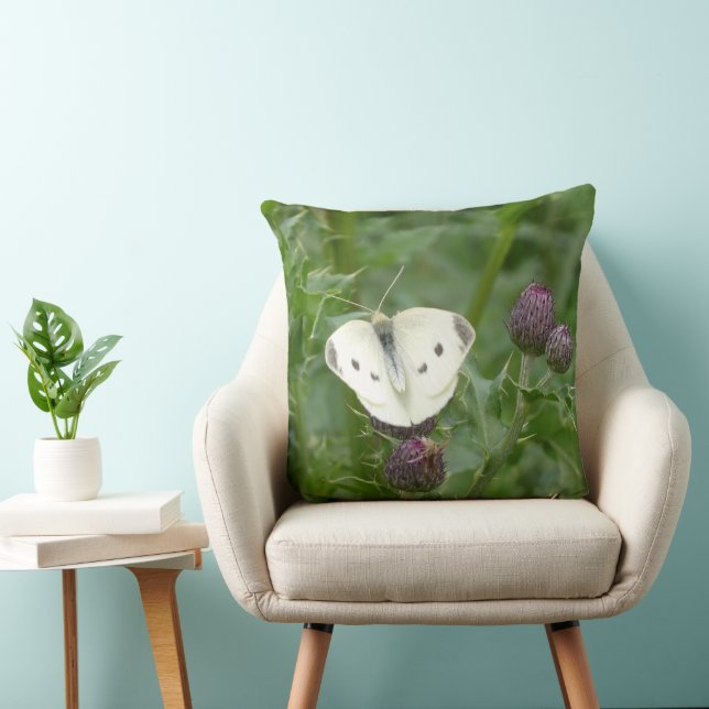 Little Cabbage White Butterfly Throw Pillow (Chair)