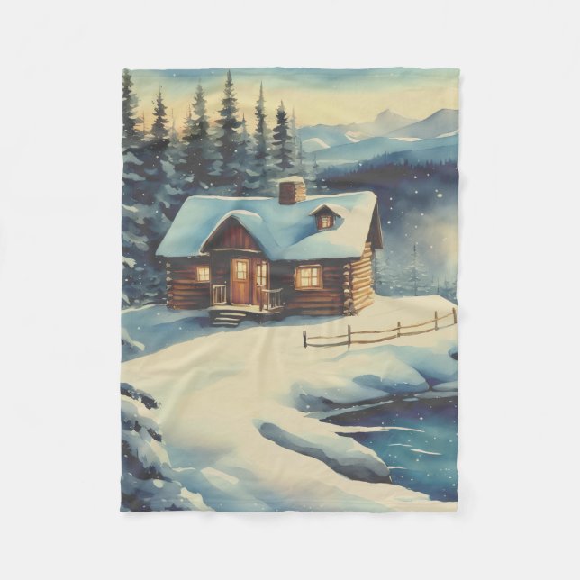 Little cabin  in the woods  fleece blanket (Front)