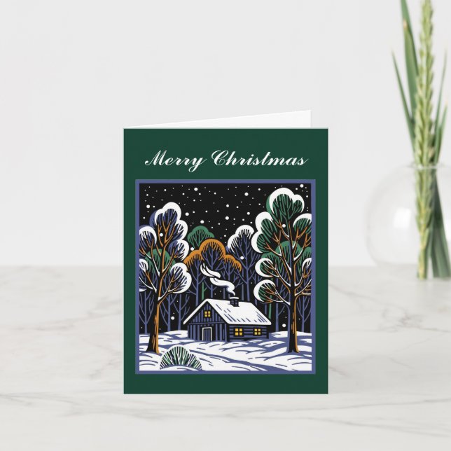 Little Cabin In Woods Christmas Peace Custom   Holiday Card (Front)