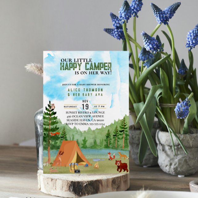 little camper camping adventure forest baby shower invitation (camper camping mountains adventure bear Campfire  Hiking Nature Travel Outdoor  Wanderlust  Explore)