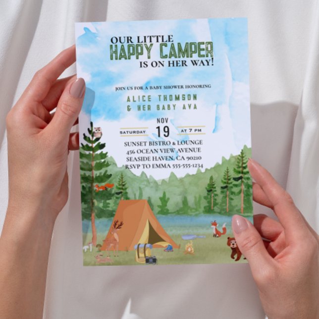 little camper camping adventure forest baby shower invitation (camper adventure country outdoor baby shower forest theme animals little happy camper camping lover)
