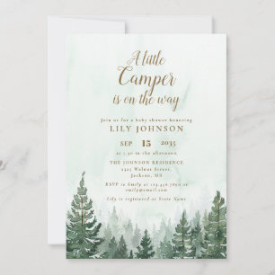 Little Camper Forest All In One QR Baby Shower Invitation