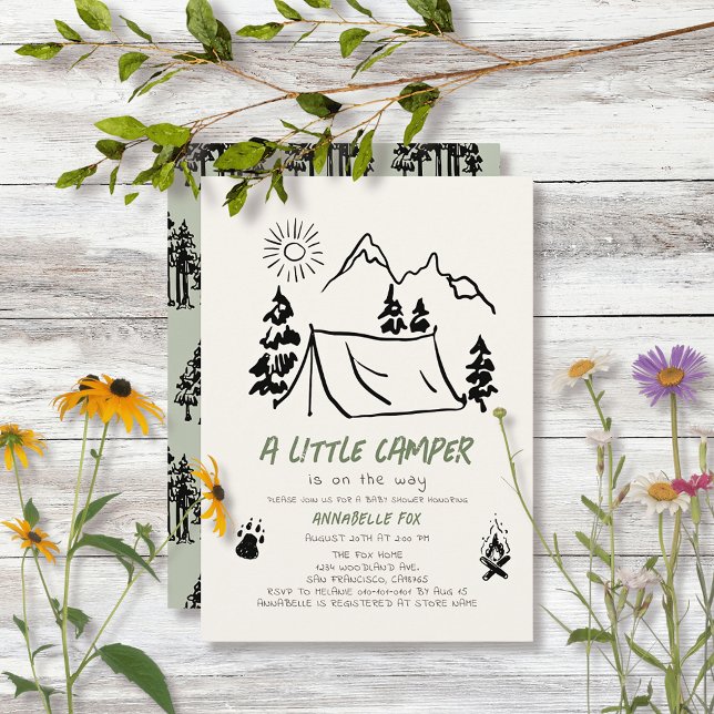 Little Camper Hand-drawn Tent Boy Baby Shower Invitation (Creator Uploaded)