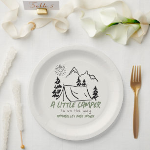Little Camper Hand-drawn Tent Boy Baby Shower Paper Plate