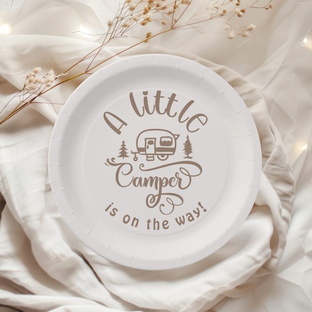 Little Camper is on the way minimalist brown Paper Plate (Creator Uploaded)