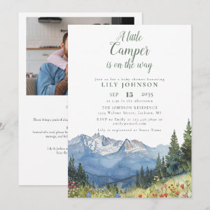 Little Camper Mountain Baby Shower Photo QR Code Invitation