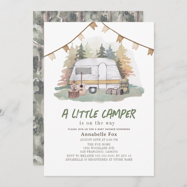 Little Camper Mountain Forest Boy Baby Shower Invitation (Front/Back)