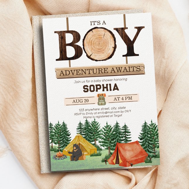 Little Camper Rustic Boy Baby Shower Woodland Invitation (Creator Uploaded)