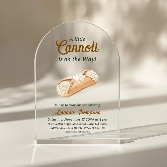 Little Cannoli Neutral Beige Italian Baby Shower Acrylic Invitations (Creator Uploaded)