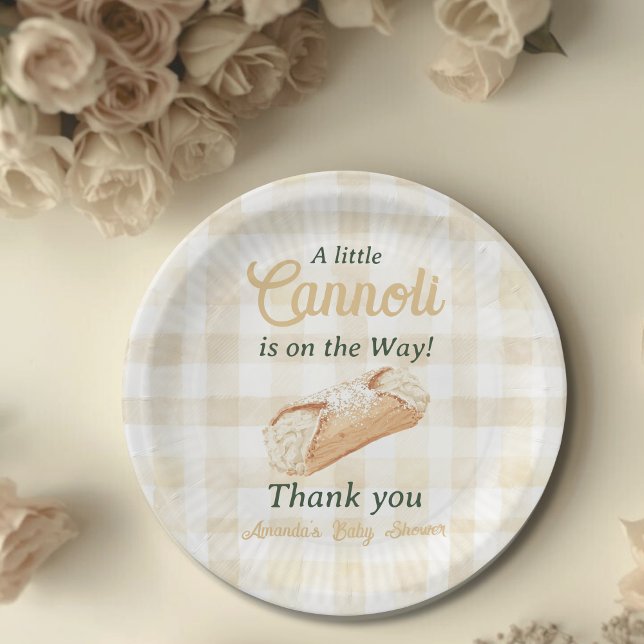 Little Cannoli Neutral Beige Italian Baby Shower Paper Plate (Creator Uploaded)