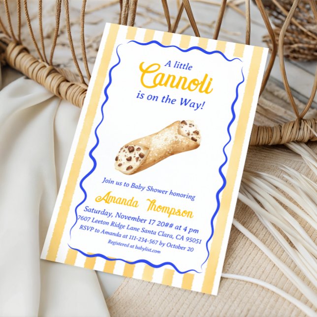 Little Cannoli Yellow Blue Italian Baby Shower Invitation (Creator Uploaded)