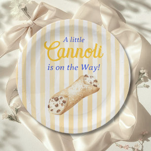 Little Cannoli Yellow Blue Italian Baby Shower Paper Plate