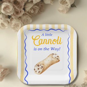 Little Cannoli Yellow Blue Italian Baby Shower Paper Plate
