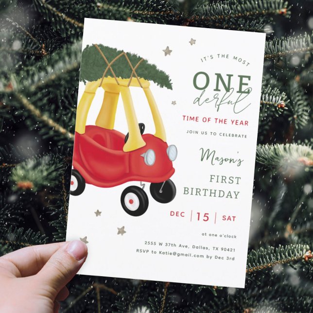 Little Car Holiday Onederful 1st Birthday Party Invitation (Creator Uploaded)